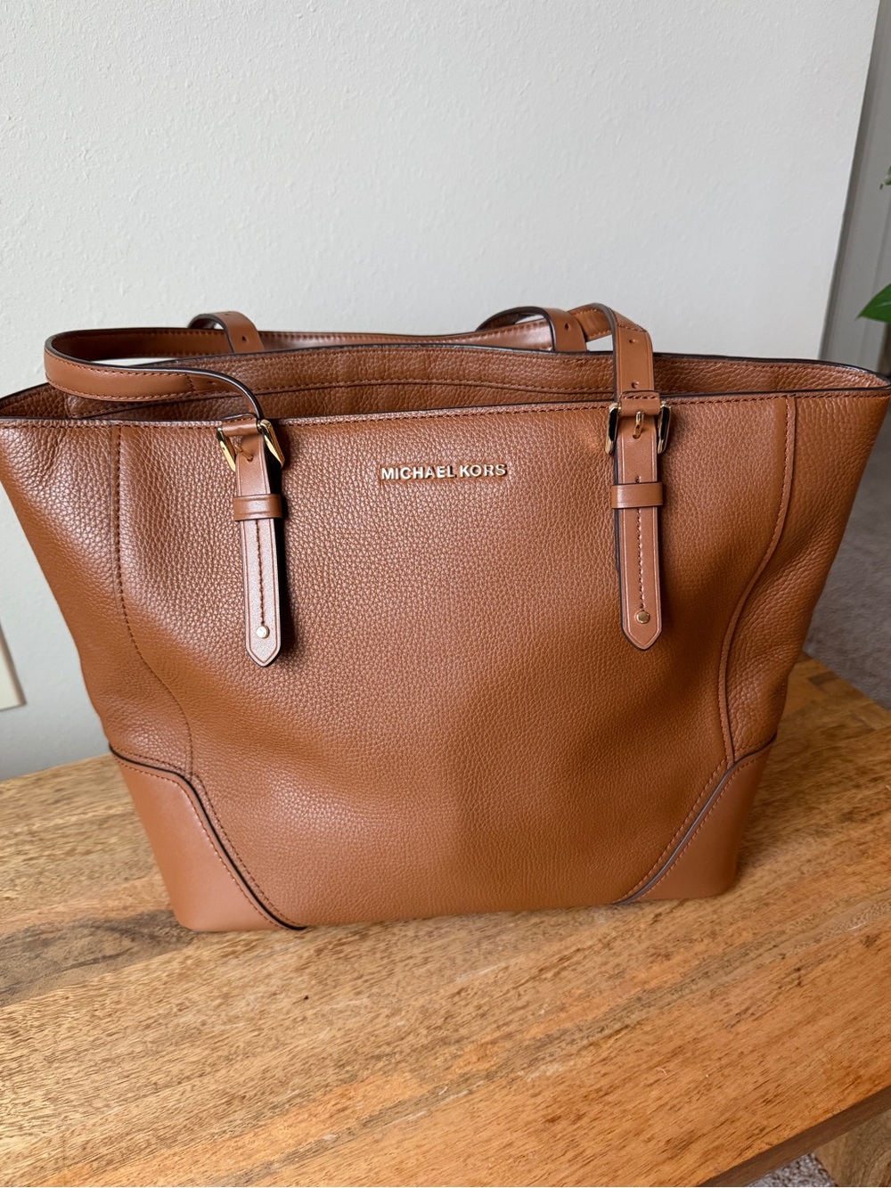 Michael Kors Cognac Leather Tote with Gold Logo